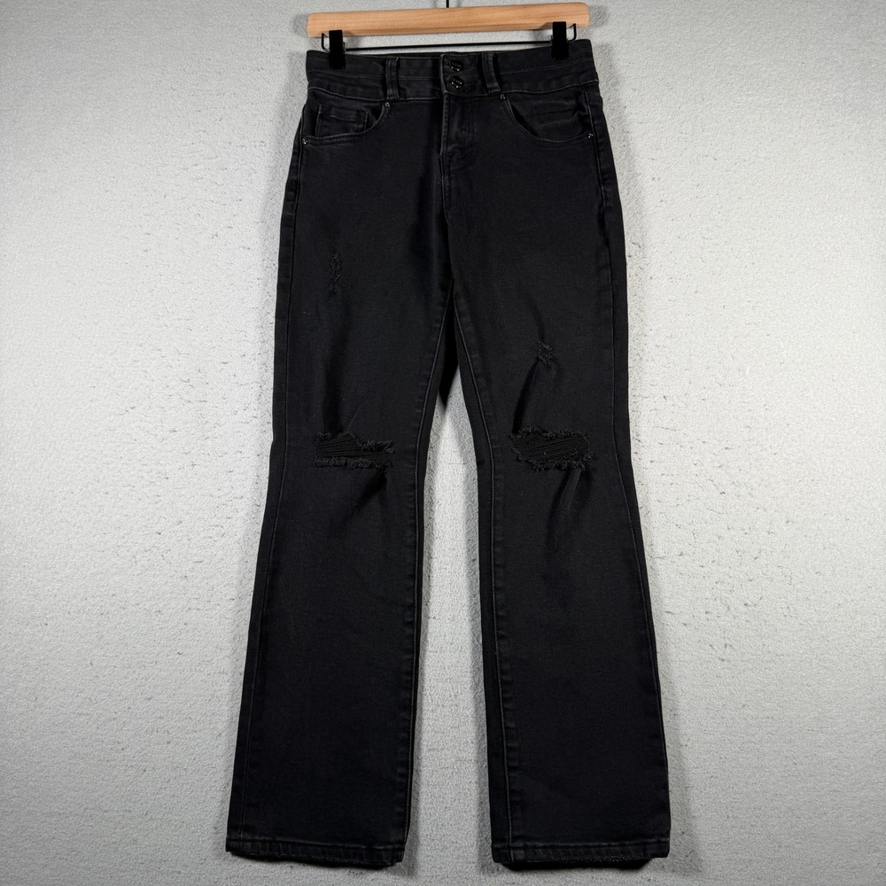 Risen Los Angeles Black Distressed Flare Jeans High Rise RDP5309HD Womens 3/26
